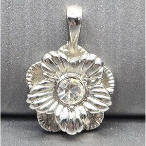 Sophia Fiori Silver Tone Floral Pendant .75" Clear Gemstone